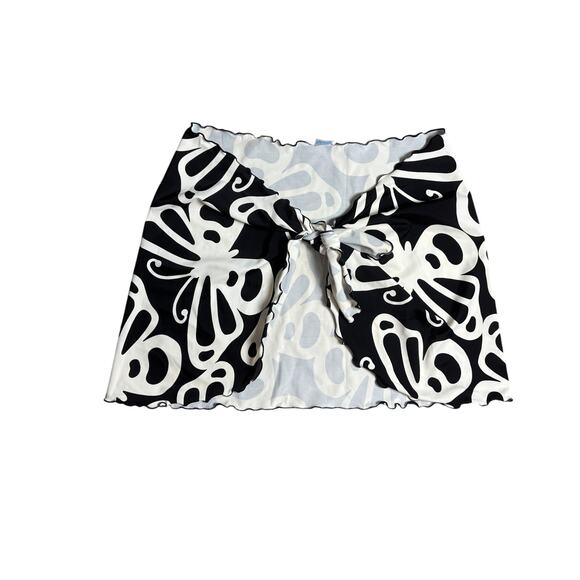 Y2K butterfly black and white cover up swim skirt sarong Small - Picture 1 of 5
